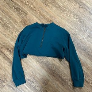 Teal missguided crop sweatshirt